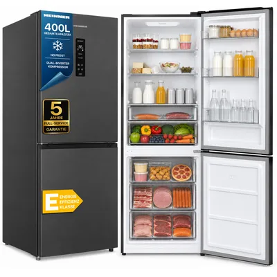 Produktbild von Heinner HCNF-HM400DINVDGE++ Kühl-Gefrierkombination 400 L, Touchbedienung, LED-Display, Anthrazitgrau
