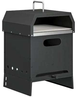Zdjęcie produktu dla Piec do pizzy na drewno 3-w-1 z kamieniem do pizzy | Kolor: Czarny | Wymiary: 37,5 x 40 x 53,5 cm