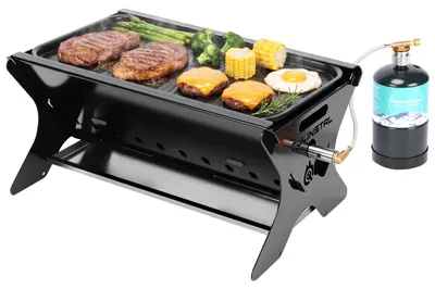 Produktbild von Tragbarer Campinggrill 3-in-1, mit klappbarem Holzkohle- und Holzgas-BBQ