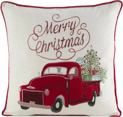 Produktbild von EUROFIRANY | Kissenbezug - Dekokissenbezug - 45 x 45 cm - Weiß Rot - Weihnachtskissenhülle - Auto - Weihnachten