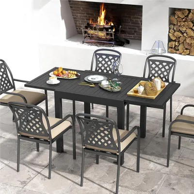 Image de Ensemble de table et chaises en aluminium extensible - Mobilier de jardin - Table de terrasse - Table d'extérieur - Table à manger réglable