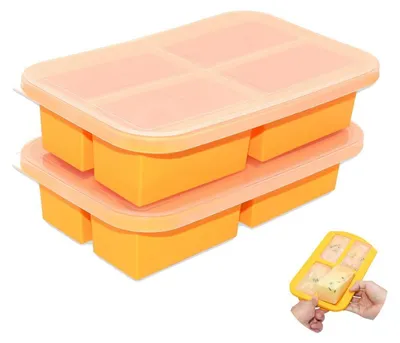 Immagine prodotto di Contenitore per zuppe con coperchio, stampo in silicone per il congelatore, 4 scomparti, 300 ml per scomparto, senza BPA