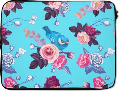Produktbild von MuchoWow® Laptop Hülle 15 Zoll Vogel - Blumen - Muster Laptoptasche - Laptoptasche - Sleeve - Rundum-Schutz
