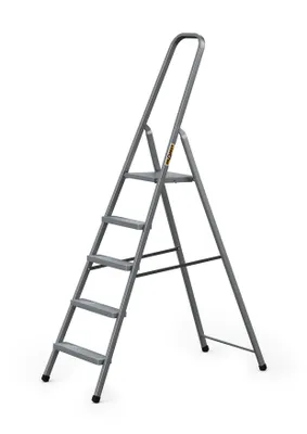 Immagine prodotto di DRABEST | conduttore in acciaio, scala, scala domestica, scala a 5 gradini, sgabello pieghevole, acciaio, universale, fino a 125 kg