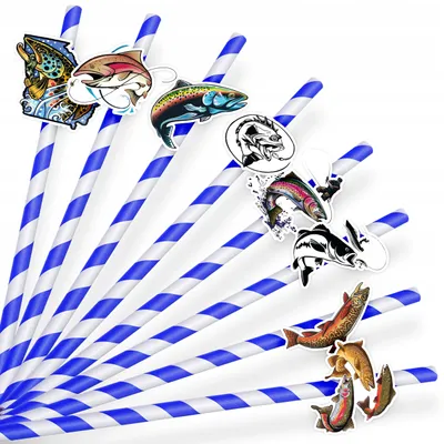 Image de PAILLES EN PAPIER ANNIVERSAIRE DECO - SŁOMKI URODZINOWE z POSTACIAMI - Poissons WĘDKARSTWO OZDOBY Anniversaire - 8 pcs
