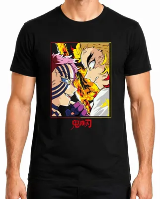 Produktbild von 鬼滅の刃 Rengoku Akaza Flammenkampf Anime Geschenk Fan Herren T-Shirt, Schwarz, XL