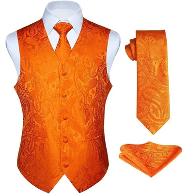 Productafbeelding van Herenset met vest en das, paisley jacquard, oranje, maat XXL, inclusief zakdoek
