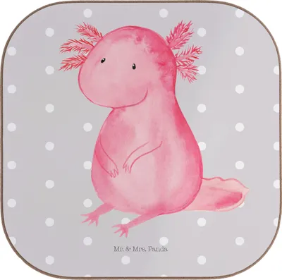 Produktbild von Mr. & Mrs. Panda Tischschoner Axolotl Niedlich - Grau Pastell - Geschenk, Freundin, Axolot, Untersetzer Tasse, Zufrieden, für Gläser, Getränkeuntersetzer, Liebe, Coaster