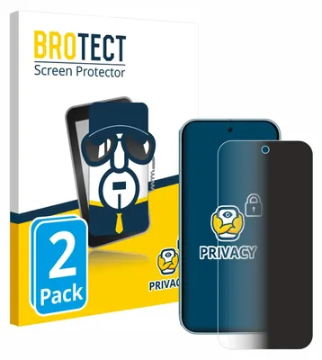 A product package for screen protectors, with two screen protectors shown in front of the packaging.