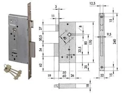 Obrázok produktu pre Zámka na zasunutie s dvojitou vložkou a západkou 57211 – 50 mm (57211500)