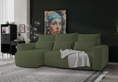 Produktbild von 4ALLHOME Ecksofa mit Schlaffunktion Travis, Couch, Sofa mit Bettkasten, Eckcouch, L-Form, Schlaffsofa, Universal, Boucle Centaur 13 Olivengrün