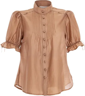 Produktbild von KRÜGER Damen Trachtenbluse mit Puffärmeln in der Farbe Beige-Braunton, Art.-Nr. 284167