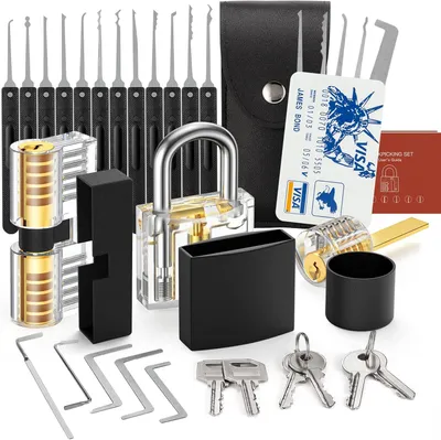 Produktbild von 30-teiliges Lockpicking Set - [Anfänger Freundlich & 2026 Aufgerüstet] Dietrich-Set in Kreditkartengröße mit 3 Transparenten Schlösser, Anleitung