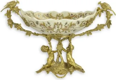 Produktbild von Casa Padrino Jugendstil Deko Schale Creme / Messing 50 x H. 29,5 cm - Porzellan Obstschale