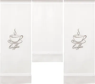 Produktbild von Design Mini Flächenvorhang Set weiß bestickt Kaffee Coffee braun 4057-01
