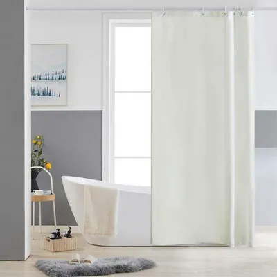 Image de Rideau de douche anti-moisissure en polyester, 80 x 180 cm, beige, 6 crochets, ensemble pour baignoire ou salle de bains, lavable.