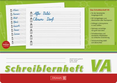 Produktbild von BRUNNEN 1044005 Schreiblernheft A4 quer zwei unterschiedlich große Liniensysteme in einem Heft 10:10:10 mm und 5:5:5 mm mit Hilfslinien, verstärkter Mittelbalken, Lin. VA