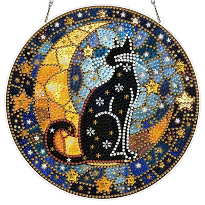 Produktbild von Diamond Painting Anhänger Buntglas Katze Hängend Ornament Bastelset für Erwachsene