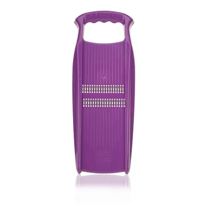 A purple vegetable grater on a white background.