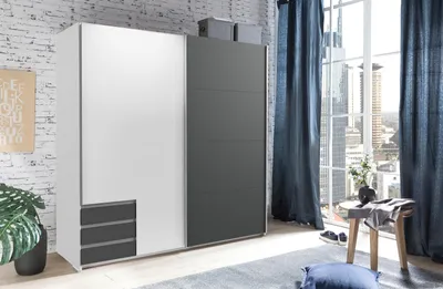 Produktbild von Schwebetürenschrank Kleiderschrank Schiebetürenschrank Schrank "Eugenio III" Weiß/Graphit