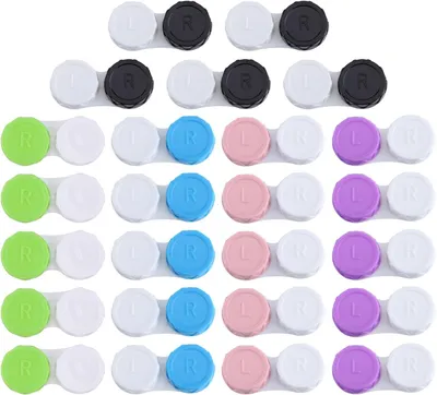 Imagen del producto de Estuche para lentes de contacto, juego de 25 unidades, varios colores, compacto, ideal para llevar de viaje