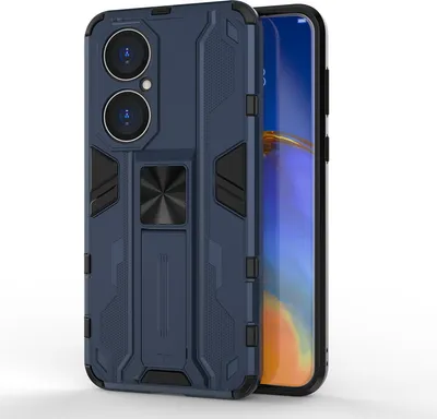 Produktbild von Huawei P50 Hülle, Dual Layer PC TPU Bumper Stoßfest Ständer Schutzhülle für Huawei P50 Blau