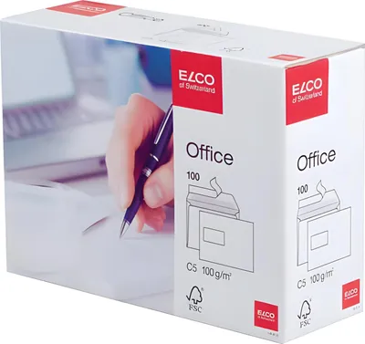 Zdjęcie produktu dla Elco 74537.12 Briefumschlag Office in Shop Box - C5, hochweiß, haftklebend, mit Fenster, 100 g/qm , 100 Stück