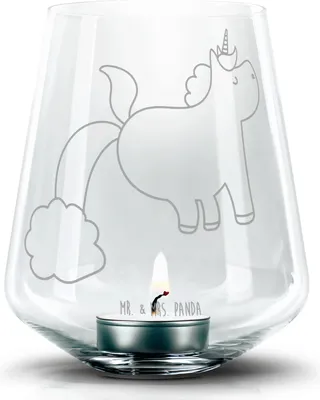 Produktbild von Mr. & Mrs. Panda Windlicht Glas Einhorn Pupsen - Transparent - Geschenk, Freundin, Kerzenhalter, Kerzenglas, Lustig, Pups, Laterne, Teelichthalter, Spaß, gravur, Unicorn