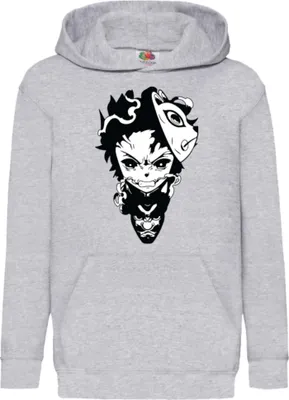 Produktbild von Kinder Kapuzenpullover Demon Anime Slayer Kimetsu No Yaiba Tanjiro Kamado 003, 5-6 Jahr - 116 / Grau