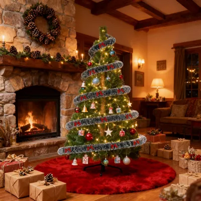 Produktbild von YZNAHRE Weihnachtsgirlande 15m Künstliche Grün Tannengirlande mit Bogen Weiche Girlande und 40 Rote Schleife für Weihnachtsdeko Weihnachten Deko Innen Außen, Weiß