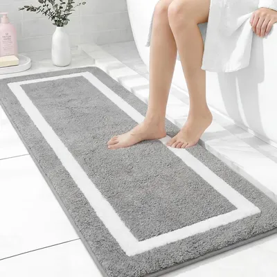 Image de Tapis de bain antidérapant en microfibre, lavable, dimensions 50 x 140 cm, couleur gris