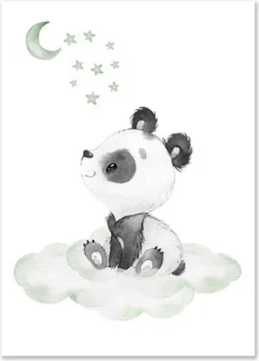 Produktbild von TPFLiving Kunstdruck LW-1012 (OHNE RAHMEN) Poster - Leinwand - Wandbild - Hochauflösender Giclée-Druck, langlebig und hochwertig - Mond, Sterne, Pandabär für Kinderzimmer -  - Größe: 21x30cm