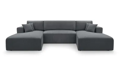 Produktbild von AX LIVING Graues Sofa mit Schlaffunktion – Catea U Cord Wohnlandschaft 364 cm
