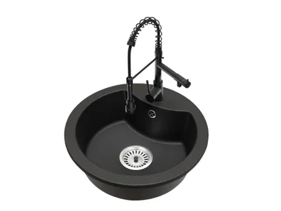 Produktbild von Granit Küchenspüle Einbauspüle 1 Becken MILA + Küchenarmatur Duo Schwarz + Siphon Chrom Komplettset