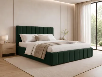 Produktbild von MOEBLO Polsterbett Bett 01 – Doppelbett mit Kopfstütze, Rahmenbettgestell, Bettkasten, Lattenrost und gepolstertem Kopfteil - 160x200 - Bottle Green (TRINITY 28)