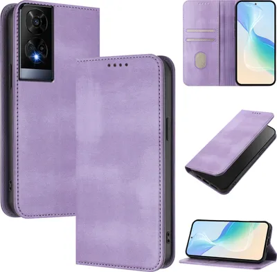 Produktbild von Handyhülle für TCL 50XE 5G, Vintage Leder RFID Schutz Kartenfach Standfunktion Magnetische Klapphülle Violett