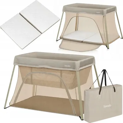 Produktbild von Lionelo Reisebett Kinderbett Laufgitter Alice 3 in1 von 0 bis 15 kg, 2 Höhenstufen, Seiteneinstieg, faltba Beige Olive