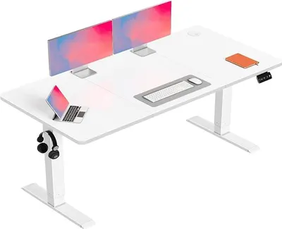 Imagen del producto de Escritorio de altura ajustable, 140x60 cm. Escritorio eléctrico con ajuste de altura para trabajar de pie o sentado. Mesa para ordenador con función de memoria. Escritorio estable para trabajar de pie. Mesa de oficina, color blanco