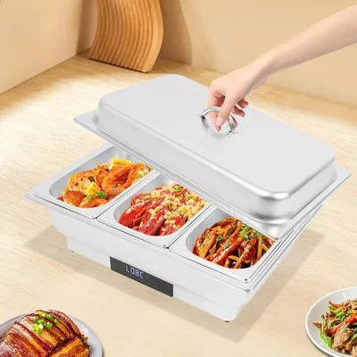 Produktbild von Elektrischer Buffetwärmer - Chafing Dish 3-Fach 9 L - Digitales Display - Temperaturregelung - Edelstahl - Weiß