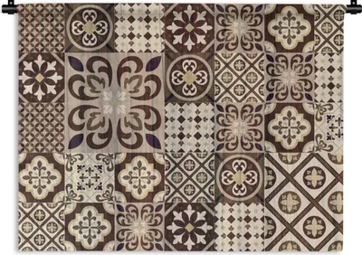Produktbild von MuchoWow® Wandteppich Wandbehang Retro - Muster - Braun - Abstrakt 90x67.5 cm Tapisserie Dekoration Wandtuch - Fototeppich - Wand-Skulpturen