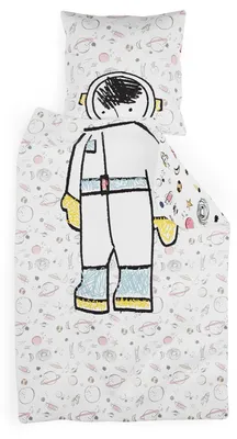 Produktbild von SLEEPWISE Kinderbettwäsche 135x200 |   2tlg. Bettwäsche Kinder mit Kissenbezug 80x80 cm | Extraweiche Mikrofaser Kinder Bettwäsche Set mit Reißverschluss | Astronaut
