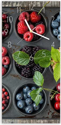 Produktbild von Wanduhr aus Glas mit Motiv Bunte Beeren- 30 x 60 cm - inkl. Aufhängesystem
