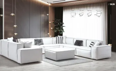 Zdjęcie produktu dla Ecksofa U-Form Weiß Wohnlandschaft Couch Polster Eckgarnitur Eckgarnitur Sofa