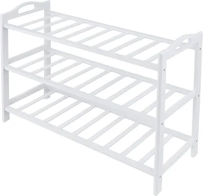 Image de Étagère à chaussures - 48 x 70 x 25 cm - Bambou - 3 niveaux - Pour 9 paires de chaussures - Étagères ouvertes - Blanche