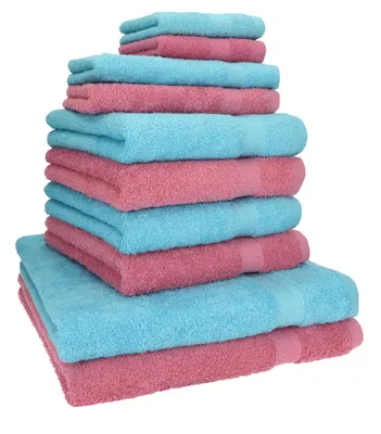 Produktbild von Betz 10-tlg. Handtuch-Set PREMIUM CLASSIC 2 Duschtücher 4 Handtücher 2 Gästetücher 2 Seiftücher  Farbe: türkis und altrosa