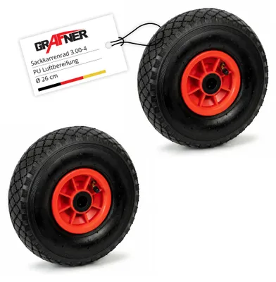 Produktbild von Grafner® 2x Sackkarren Bollerwagenrad 3.00-4 PolyurethanLuftbereifung Kunststoff Felge