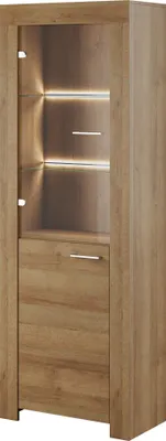 Produktbild von Furniture24 Vitrine Vitrinenschrank Standvitrine Wohnzimmerschrank Sky mit LED Beleuchtung Riviera Eiche