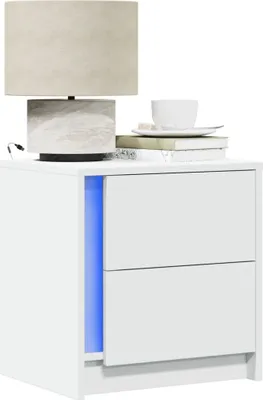 Obrázok produktu pre vidaXL Nočné stolíky s LED osvetlením 2 ks. Biely materiál na báze dreva