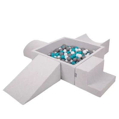 Produktbild von KiddyMoon Kinder Schaumstoff spielplatz Quadrat mit 300 Bunte Bälle ∅7cm - Schaumstoffbausteine Bällebad baby Kinderrutsche Bällepool - Hellgrau