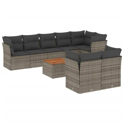 Produktbild von vidaXL 9-tlg. Garten-Sofagarnitur mit Kissen Grau Poly Rattan